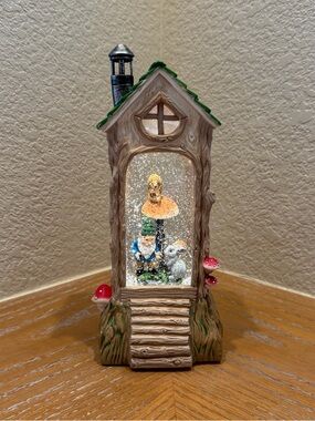 Gnome Mushroom House Light Up Glitter Globe with Squirrel & Bunny